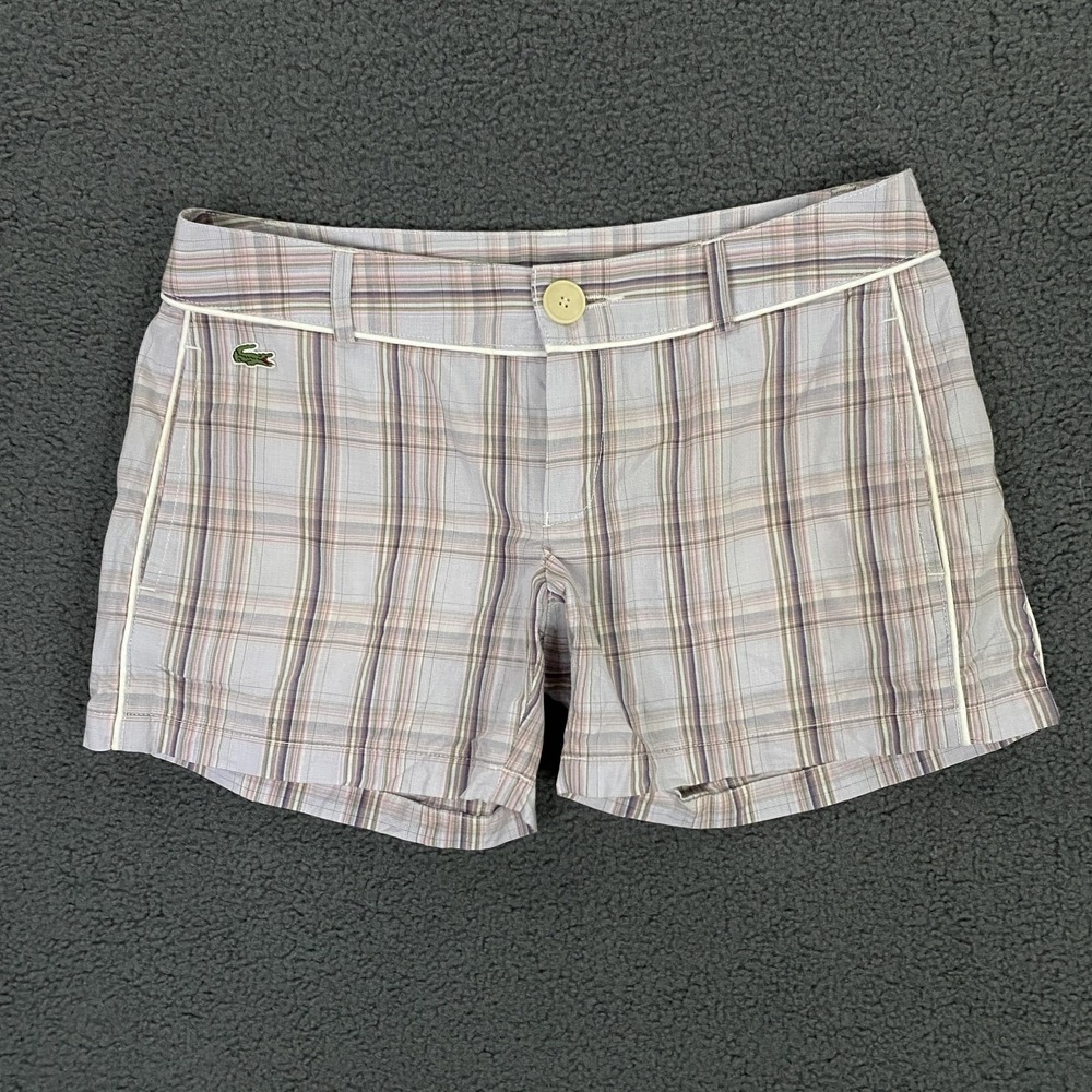 Lacoste Plaid Cotton Blend Women's Shorts in Pale Pink and Beige